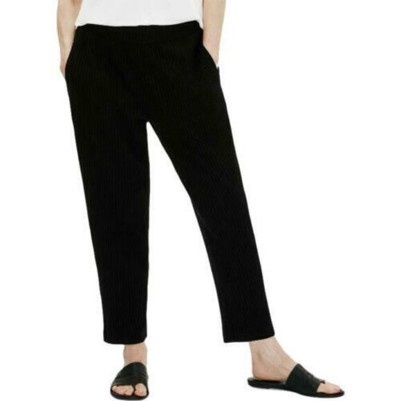 EILEEN FISHER Textured Stretch Rib Ankle Pants Size PP Black Lyocell Elastane - Picture 1 of 9